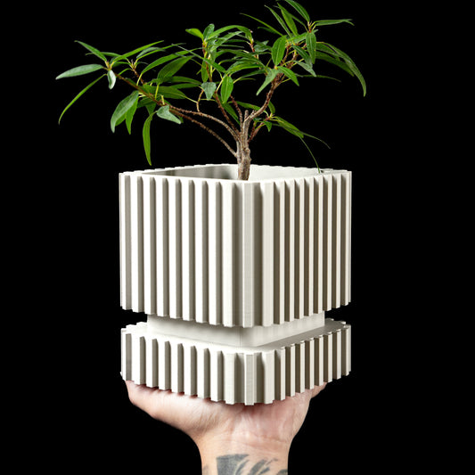 Square Planter Pot Stripes - Modern Indoor Planter - Drainage and Drip Tray