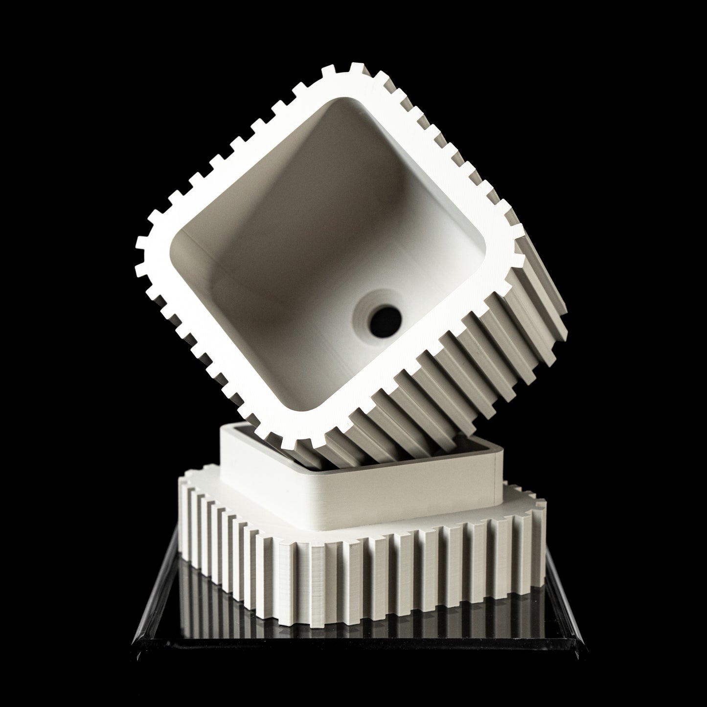 Square Planter Pot Stripes - Modern Indoor Planter - Drainage and Drip Tray
